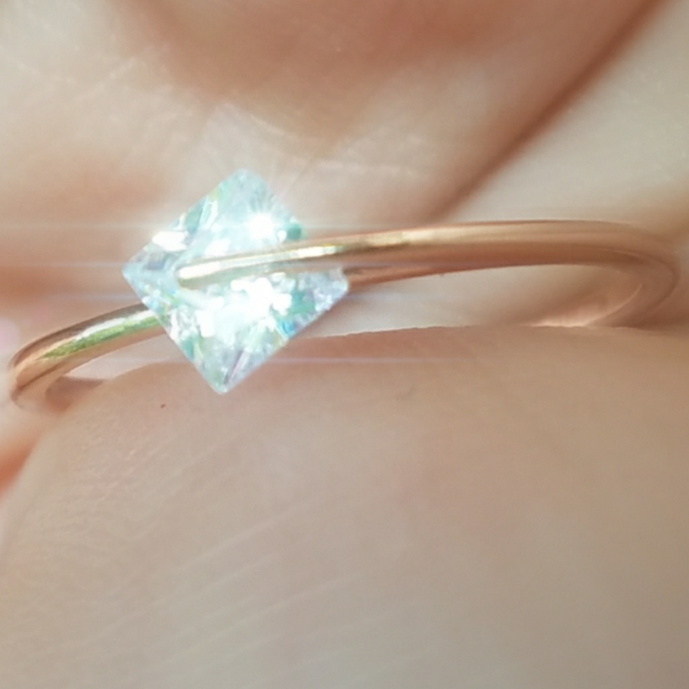 Dainty Rose Gold Square Rotating Diamond Ring - Picture 7 of 8